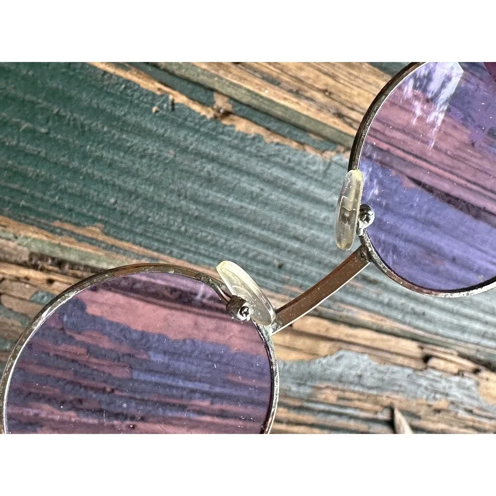 Vintage Round Purple Tinted Sunglasses Gold Metal Frame Retro Circular Shades